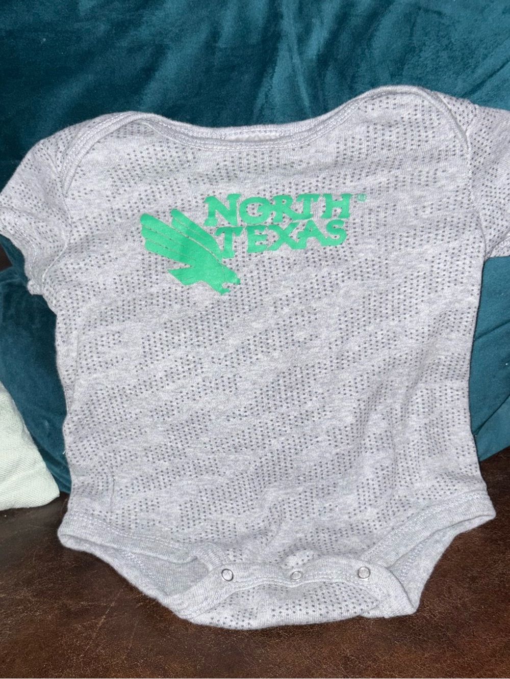 Russell Athletic Gray Baby One-Piece with Green North Texas Logo - 12 Months